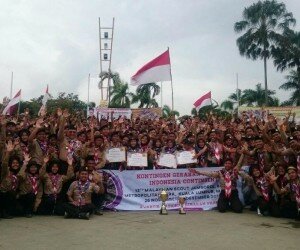 Kontingen Gerakan Pramuka Indonesia berfoto bersama pada acara Jambore Malaysia di Kuala Lumpur. (Ist)