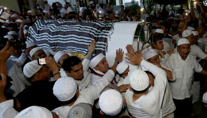 Jenazah Ustad Arifin Ilham tiba di Ponpes Az-Zikra Sentul, Bogor, Jawa Barat. (rihadin)