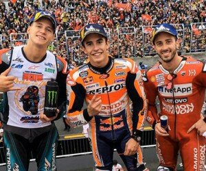 Marc Marquez bersama Fabio Quartararo dan Andrea Dovizioso usai balapan MotoGP Jepang 2019. (twitter motoGgp)