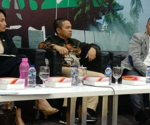 Wakil Ketua Baleg DPR RI Willy Aditya bersama anggota Baleg RI Fraksi Golkar Christina Aryani dan Fraks PKB Abdul Wahid. (rizal)