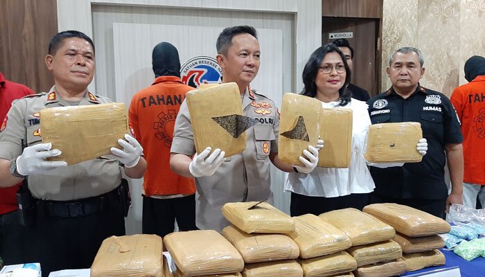 Puluhan ganja yang diamankan dari 2 pengedar.(adji)