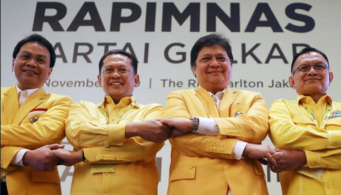 Airlangga Hartarto dan bambang Soesatyo daan Rapimnas Golkar.
