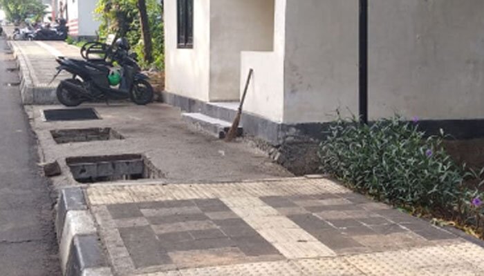 utup gorong-gorong drainase jalan sepanjang Jalan Marginda tidak ada khususnya depan Pospol UI Pondok Cina. (angg)