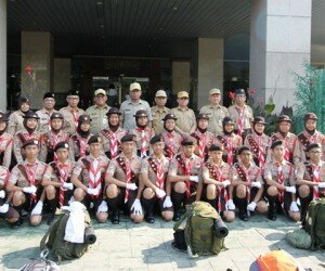 Kontingen pramuka Jakarta Selatan saat dilepas oleh Sekko Jakarta Selatan. (wandi)