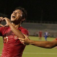 Osvaldo Haay merayakan gol yang dicetak pada menit 63. (pssi.org)