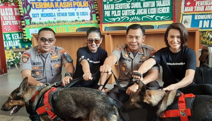 Polres Jakpus terima bantuan dua ekor anjing herder dari pecinta hewan buat pengamanan. (silaen)