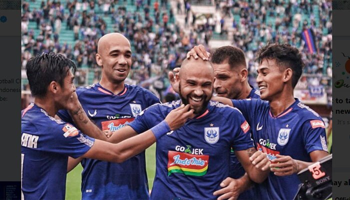 Pemain PSIS merayakan gol yagn dicetak ke gawang PSS Sleman, Sabtu (2/11/2019). (twit)