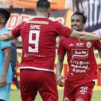 pemain Persija Jakarta, Marko Simic merayakan gol yang dicetaknya ke gawang Persela Lamongan. (instagram persijajkt)