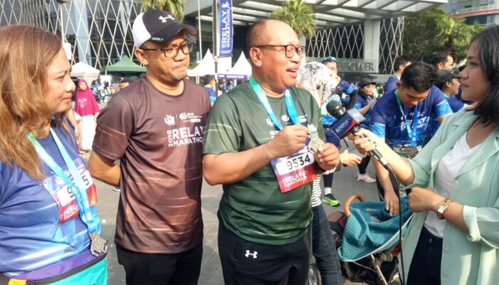 Dirut BPJAMSOSTEK Agus Susanto didampingi PPS Deputi Direktur Bidang HUmas dan Antar Lembaga M. Erfan.(tri)