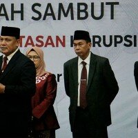 Ketua Komisi Pemberantasan Korupsi (KPK), Firli Bahuri saat memberikan sambutan di acra serah terima jabatan. (ikbal)