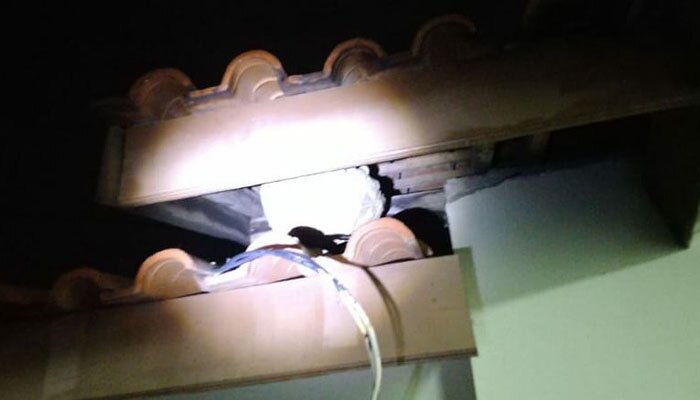 Salah satu sarang tawon jenis vespa yang berada diatas atap rumah. (anton)